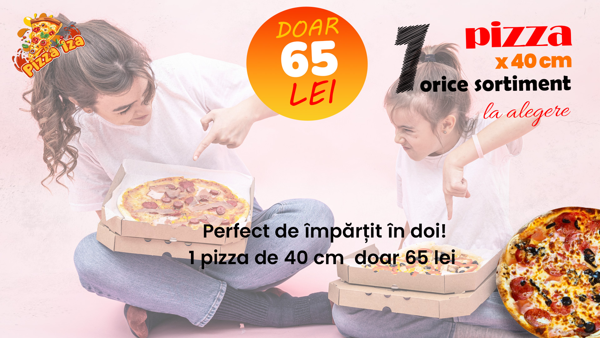 Ofertă 1 pizza 40cm + suc + sos — 65 lei