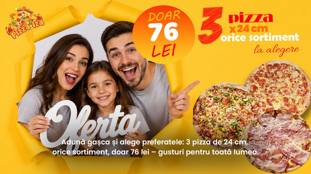 Ofertă 3 pizza 24cm — 76 lei